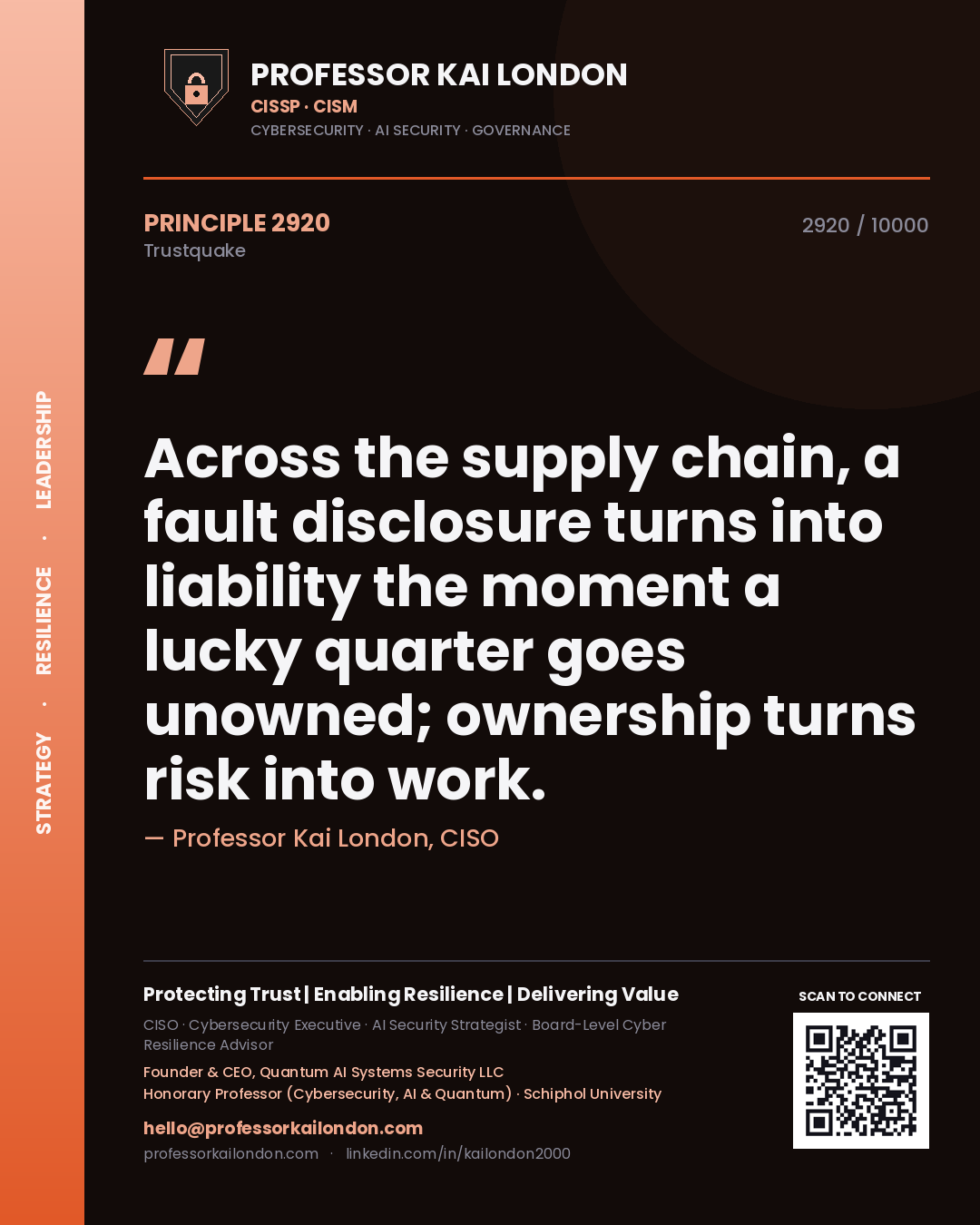 Professor Kai London principle 2920: Across the supply chain, a fault disclosure turns into liability the moment a lucky quarter goes unowned; ownership turns risk into work.