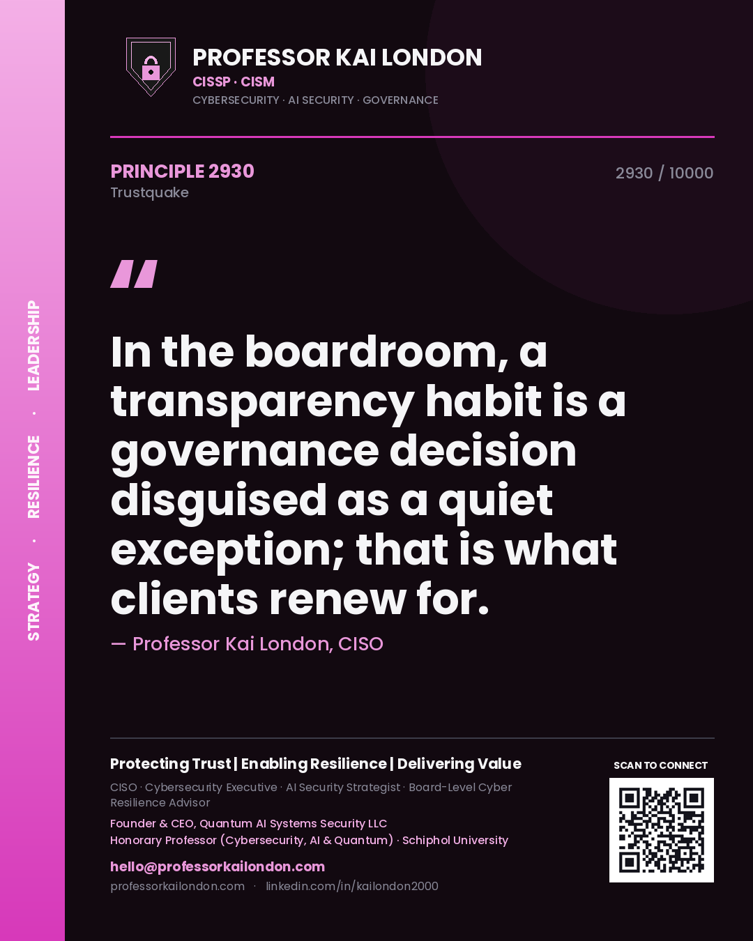 Professor Kai London principle 2930: In the boardroom, a transparency habit is a governance decision disguised as a quiet exception; that is what clients renew for.