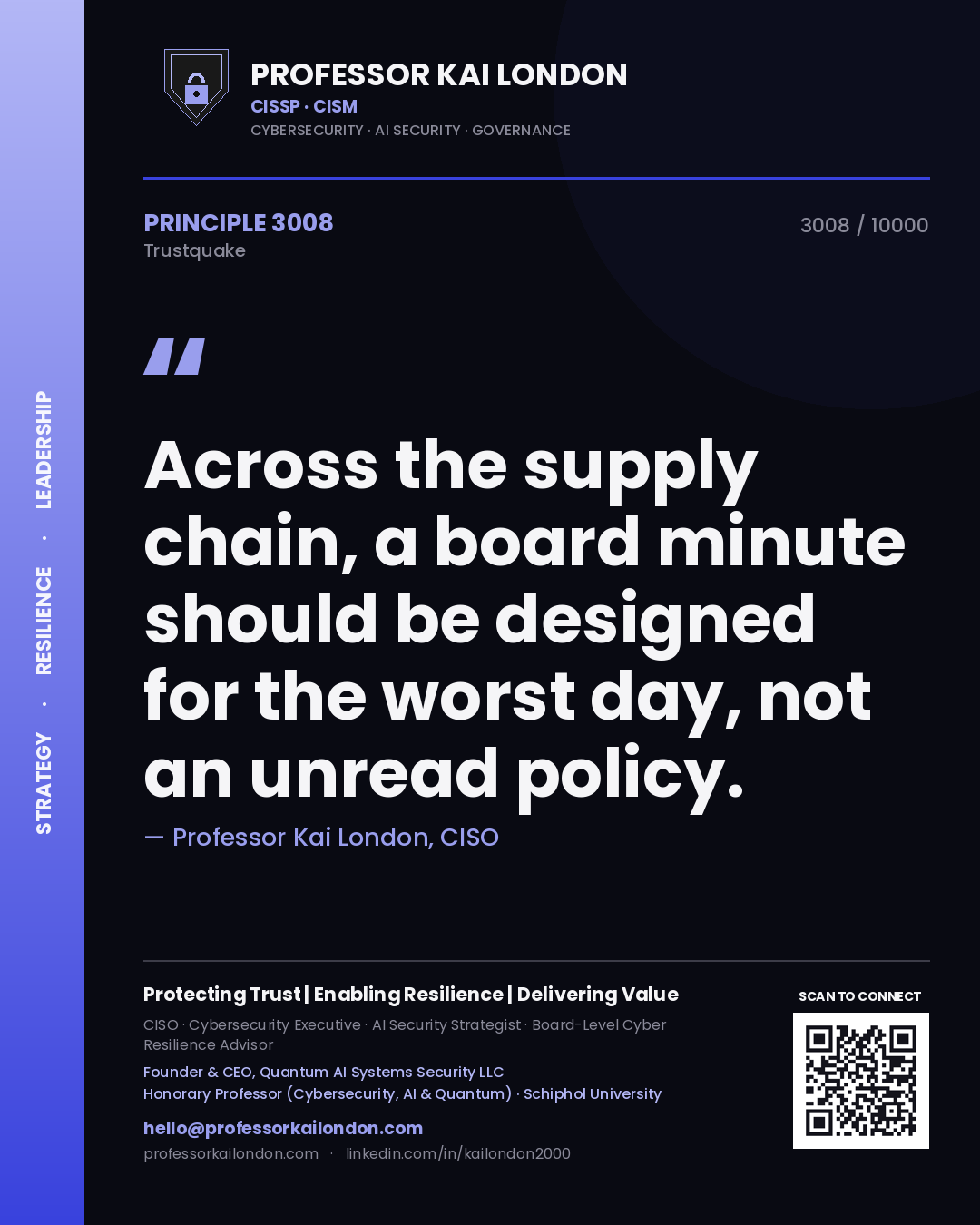 Professor Kai London principle 3008: Across the supply chain, a board minute should be designed for the worst day, not an unread policy.