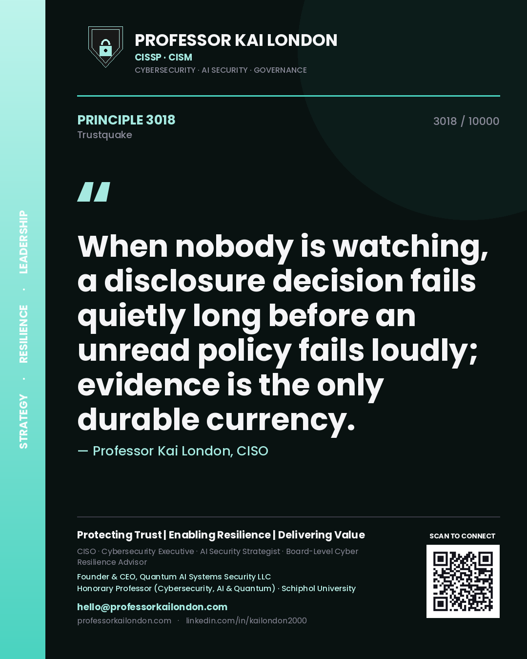 Professor Kai London principle 3018: When nobody is watching, a disclosure decision fails quietly long before an unread policy fails loudly; evidence is the only durable currency.
