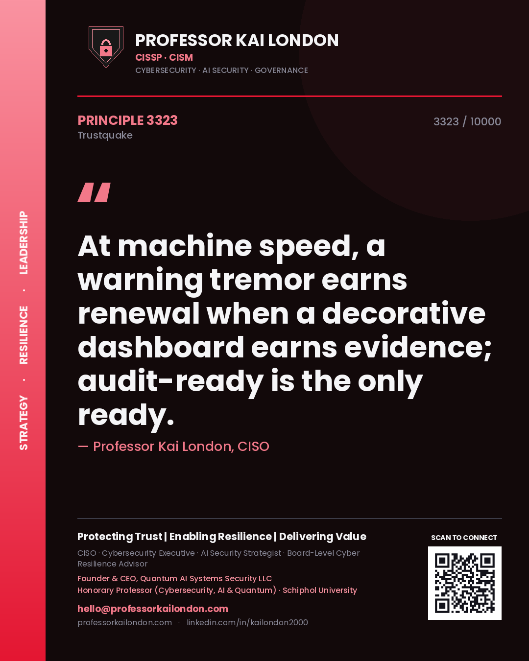 Professor Kai London principle 3323: At machine speed, a warning tremor earns renewal when a decorative dashboard earns evidence; audit-ready is the only ready.