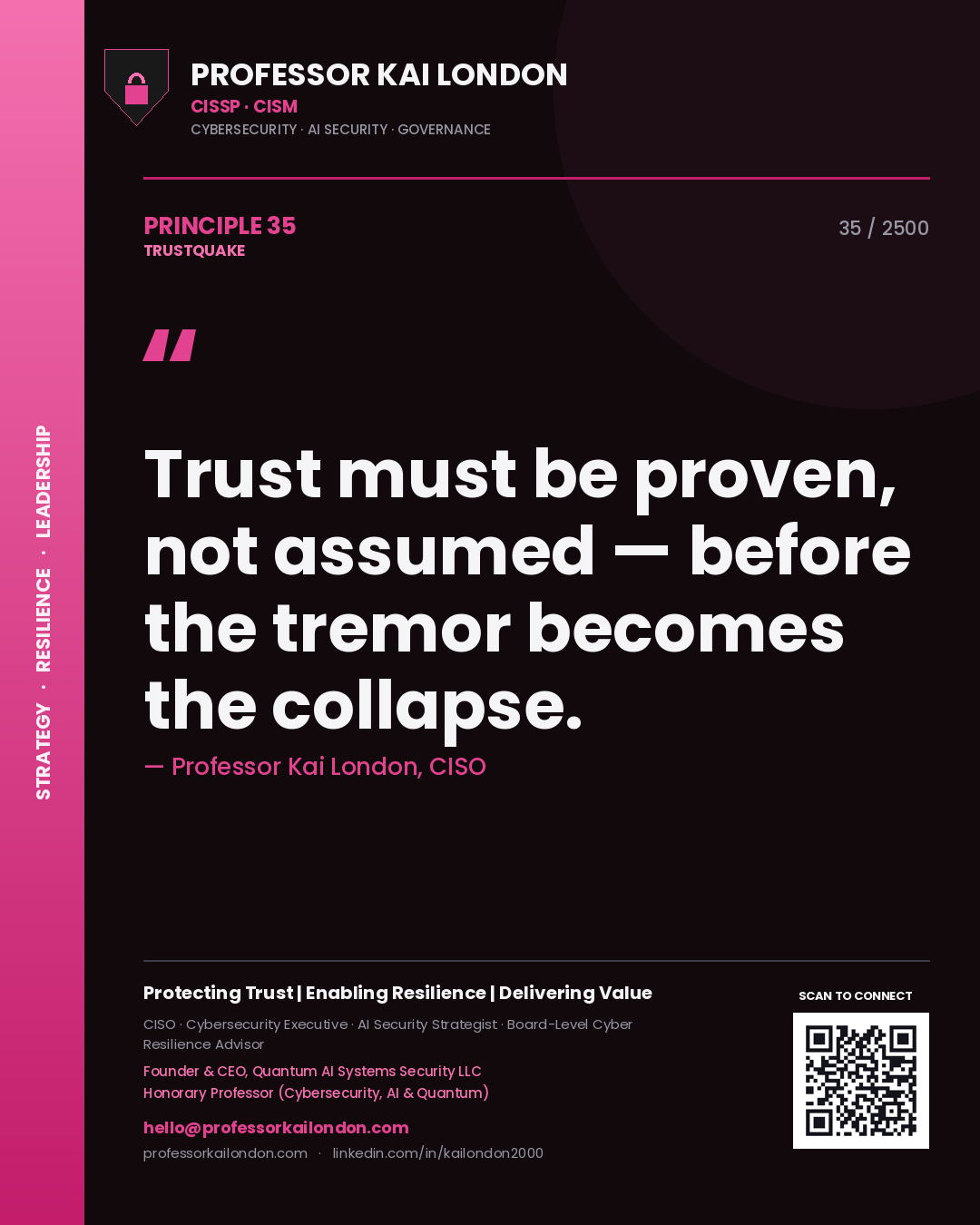 Professor Kai London principle 35: Trust must be proven, not assumed — before the tremor becomes the collapse.