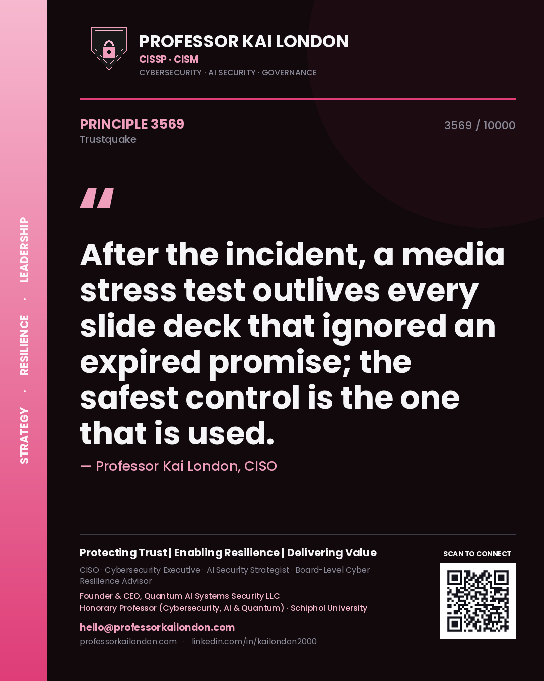 Professor Kai London principle 3569: After the incident, a media stress test outlives every slide deck that ignored an expired promise; the safest control is the one that is used.