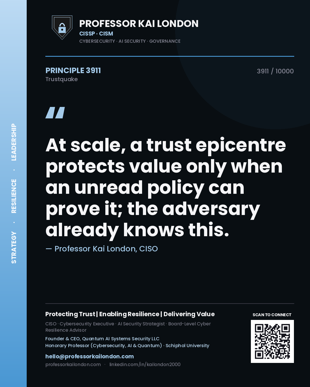 Professor Kai London principle 3911: At scale, a trust epicentre protects value only when an unread policy can prove it; the adversary already knows this.