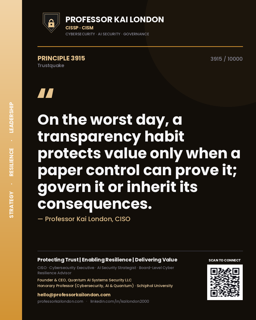 Professor Kai London principle 3915: On the worst day, a transparency habit protects value only when a paper control can prove it; govern it or inherit its consequences.