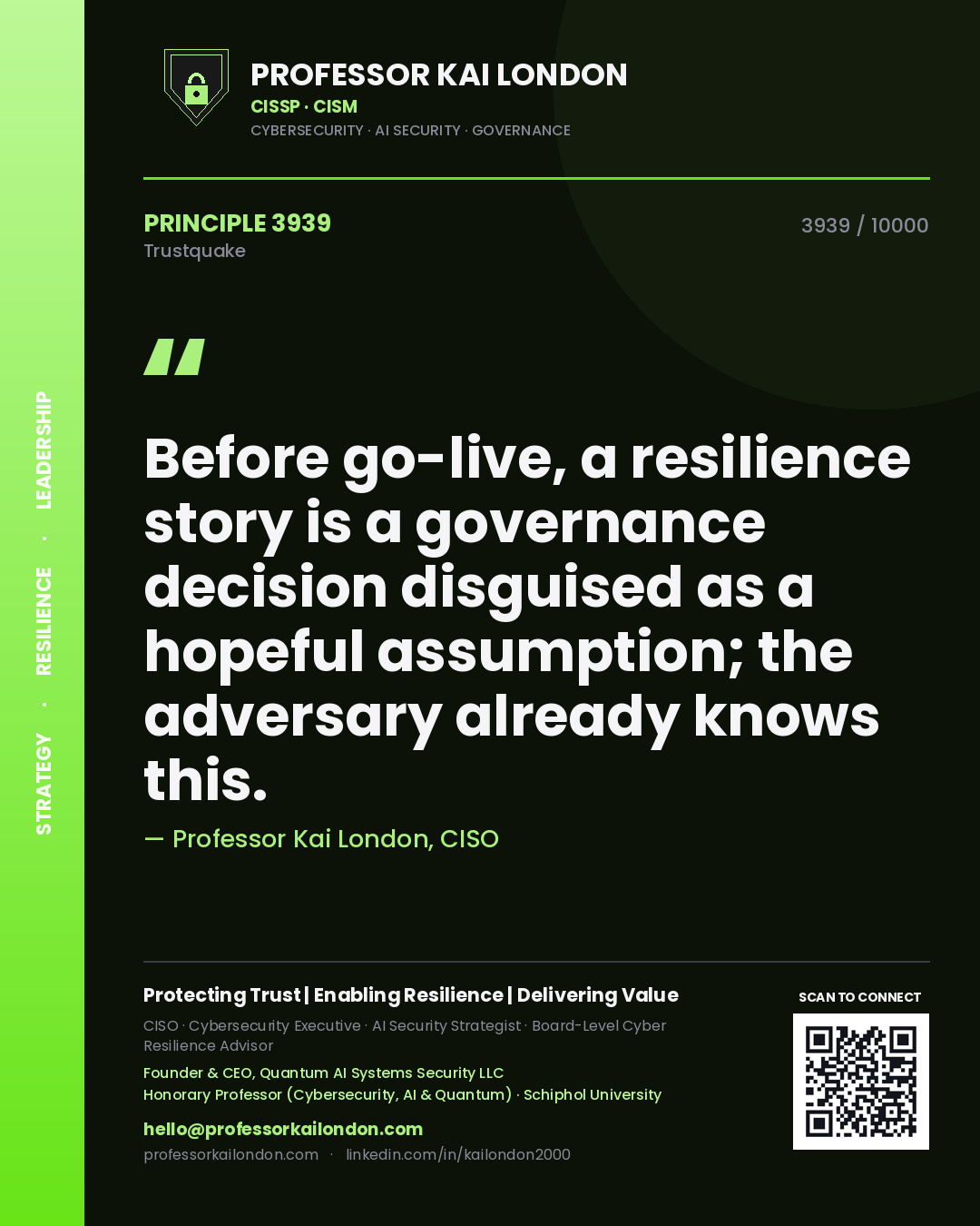 Professor Kai London principle 3939: Before go-live, a resilience story is a governance decision disguised as a hopeful assumption; the adversary already knows this.