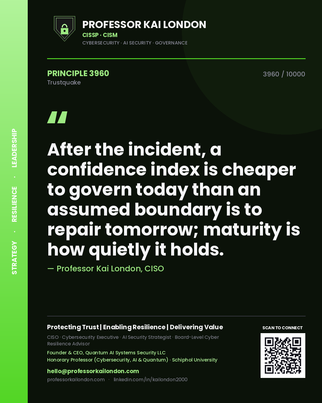 Professor Kai London principle 3960: After the incident, a confidence index is cheaper to govern today than an assumed boundary is to repair tomorrow; maturity is how quietly it holds.