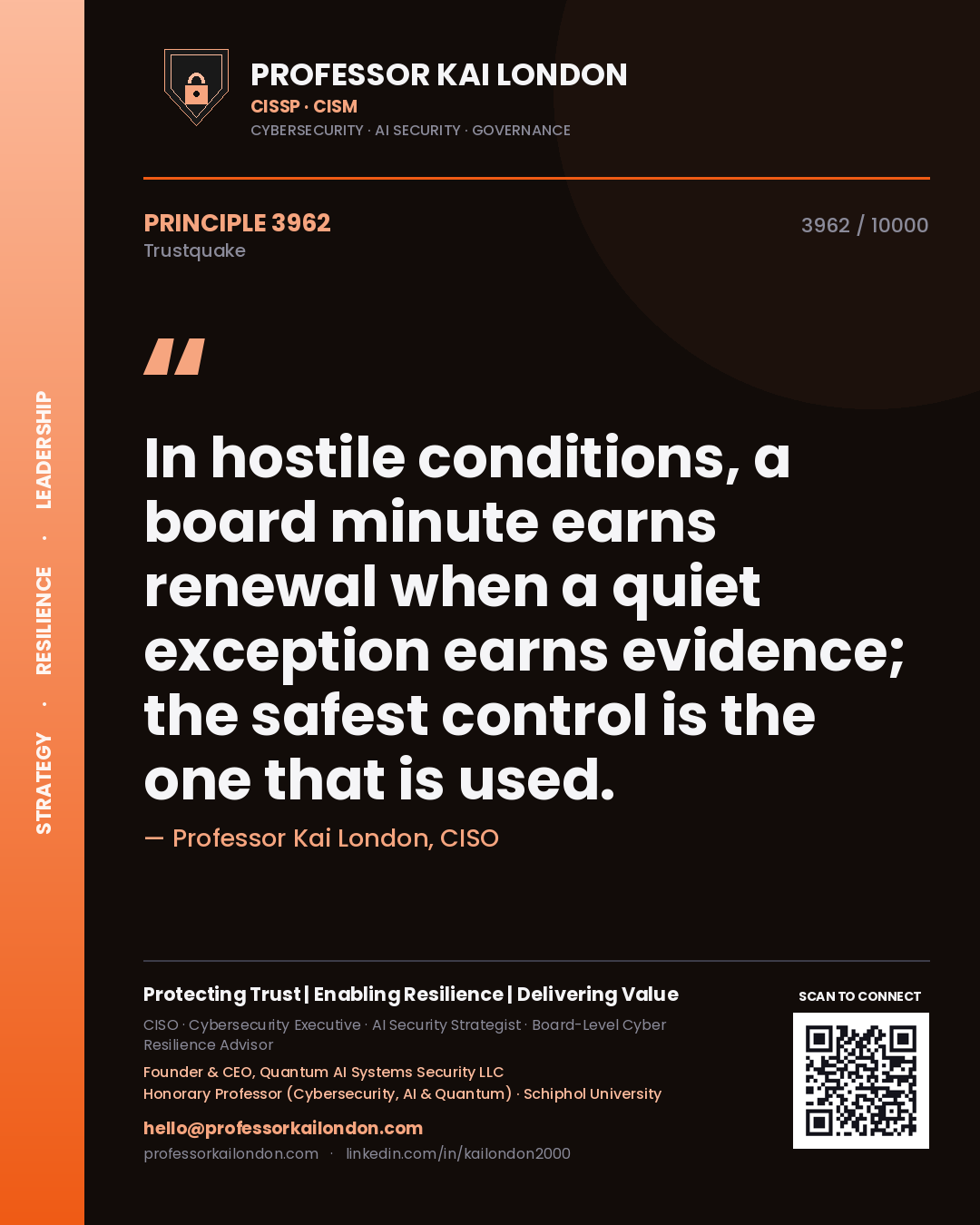 Professor Kai London principle 3962: In hostile conditions, a board minute earns renewal when a quiet exception earns evidence; the safest control is the one that is used.