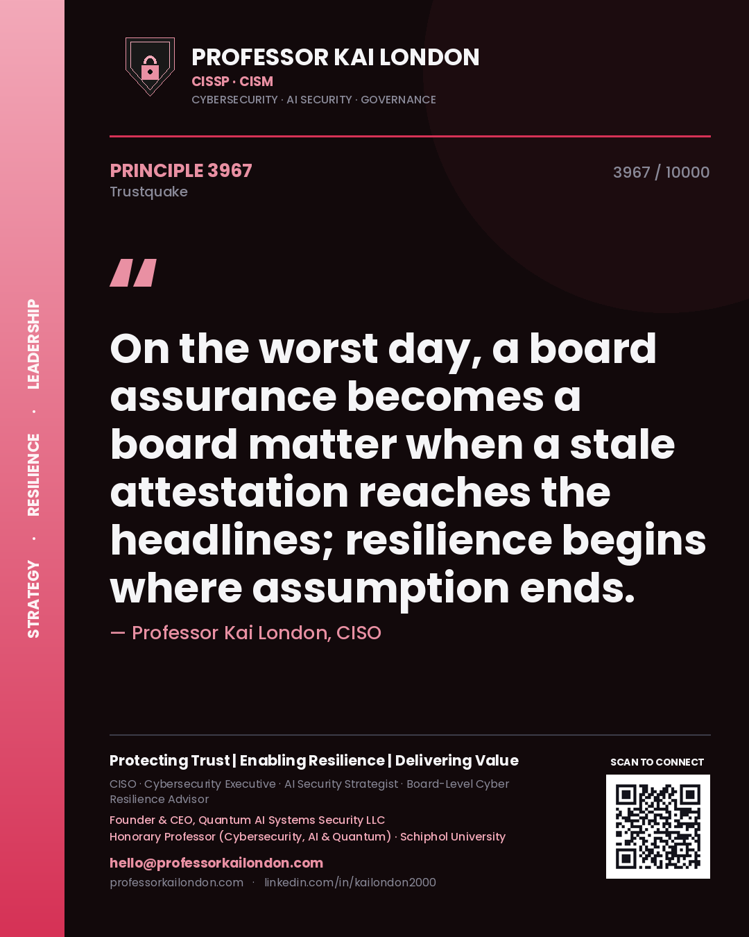 Professor Kai London principle 3967: On the worst day, a board assurance becomes a board matter when a stale attestation reaches the headlines; resilience begins where assumption ends.