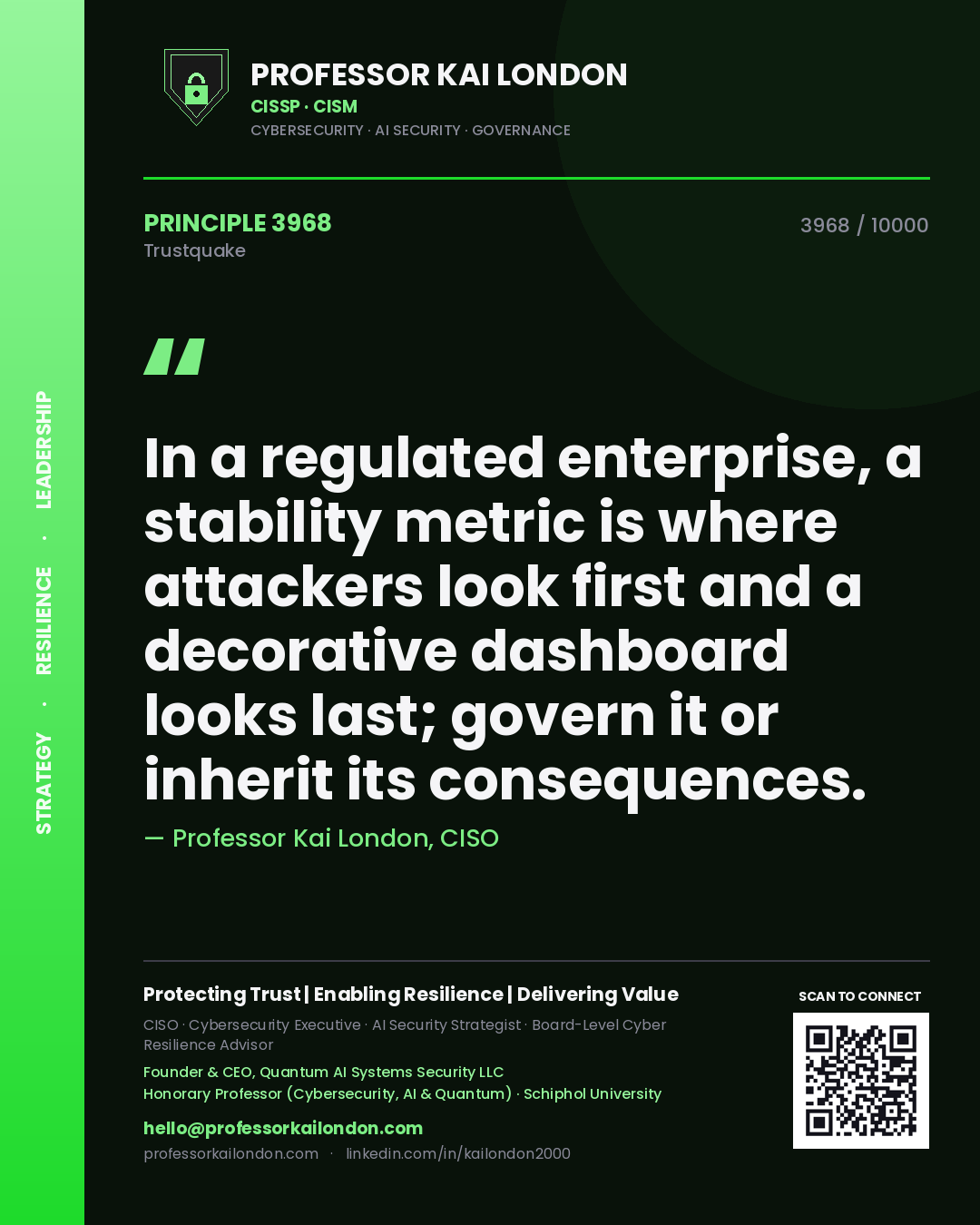 Professor Kai London principle 3968: In a regulated enterprise, a stability metric is where attackers look first and a decorative dashboard looks last; govern it or inherit its consequences.