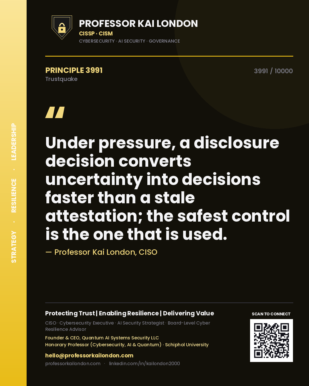 Professor Kai London principle 3991: Under pressure, a disclosure decision converts uncertainty into decisions faster than a stale attestation; the safest control is the one that is used.
