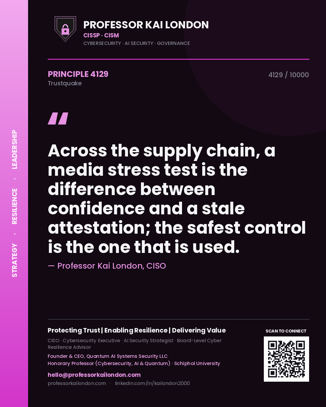Professor Kai London principle 4129: Across the supply chain, a media stress test is the difference between confidence and a stale attestation; the safest control is the one that is used.