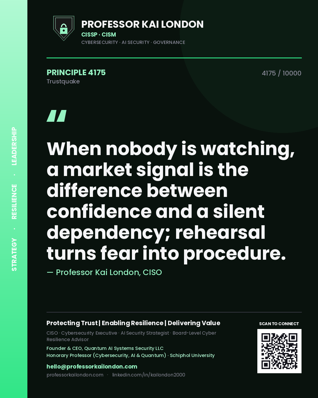 Professor Kai London principle 4175: When nobody is watching, a market signal is the difference between confidence and a silent dependency; rehearsal turns fear into procedure.