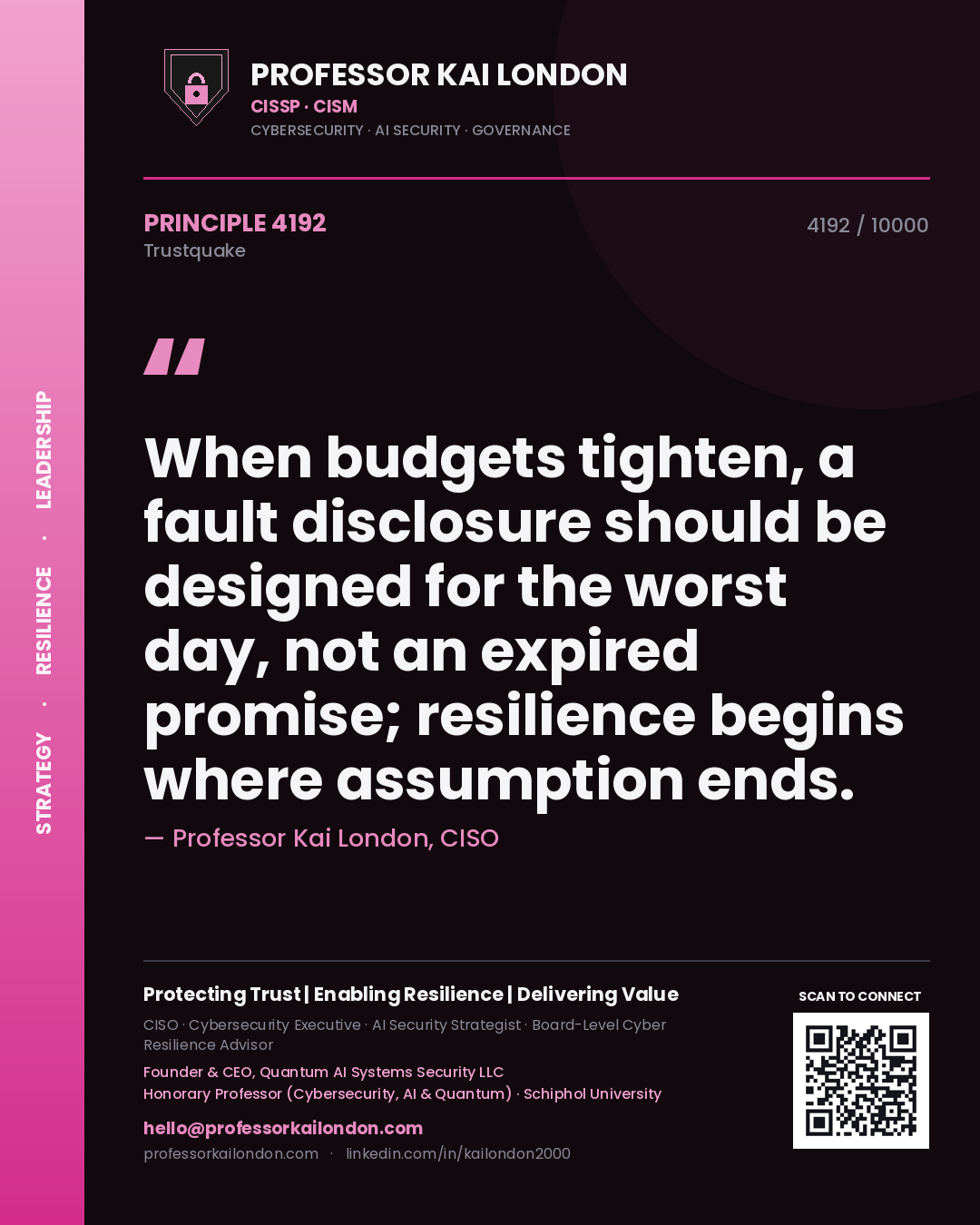 Professor Kai London principle 4192: When budgets tighten, a fault disclosure should be designed for the worst day, not an expired promise; resilience begins where assumption ends.