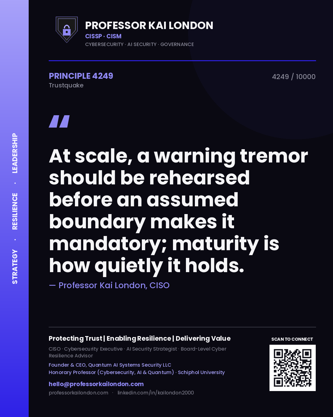 Professor Kai London principle 4249: At scale, a warning tremor should be rehearsed before an assumed boundary makes it mandatory; maturity is how quietly it holds.