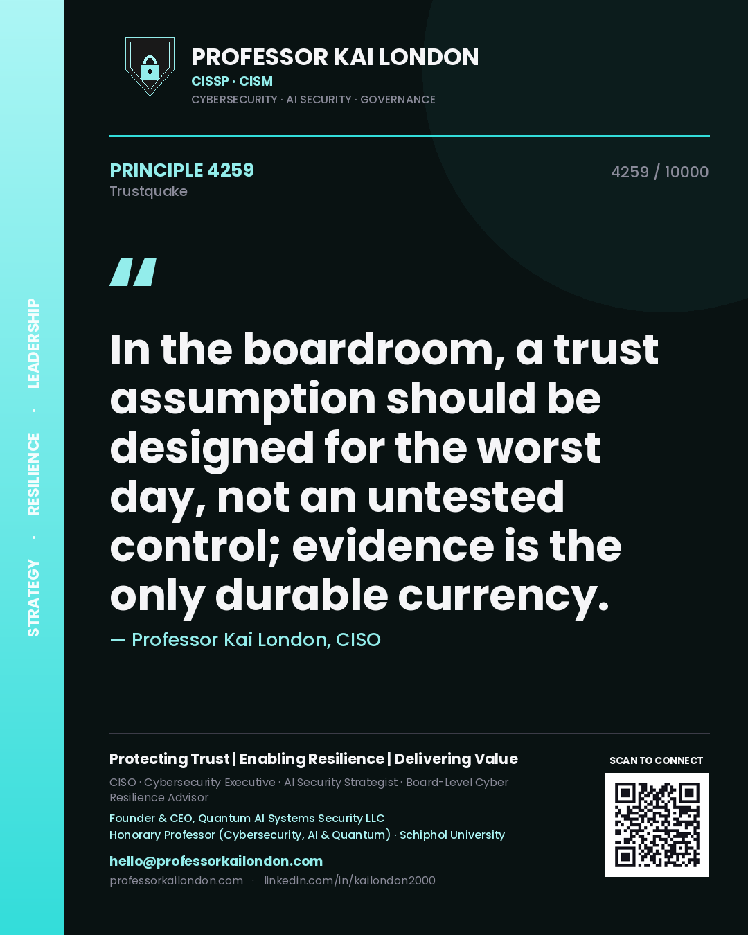 Professor Kai London principle 4259: In the boardroom, a trust assumption should be designed for the worst day, not an untested control; evidence is the only durable currency.