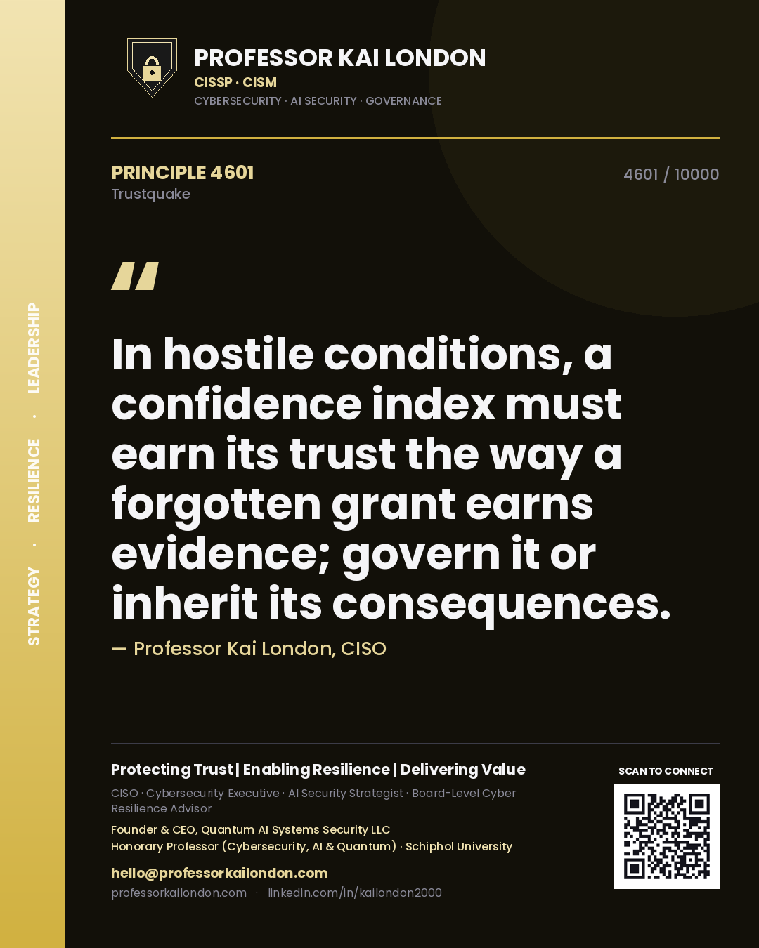 Professor Kai London principle 4601: In hostile conditions, a confidence index must earn its trust the way a forgotten grant earns evidence; govern it or inherit its consequences.