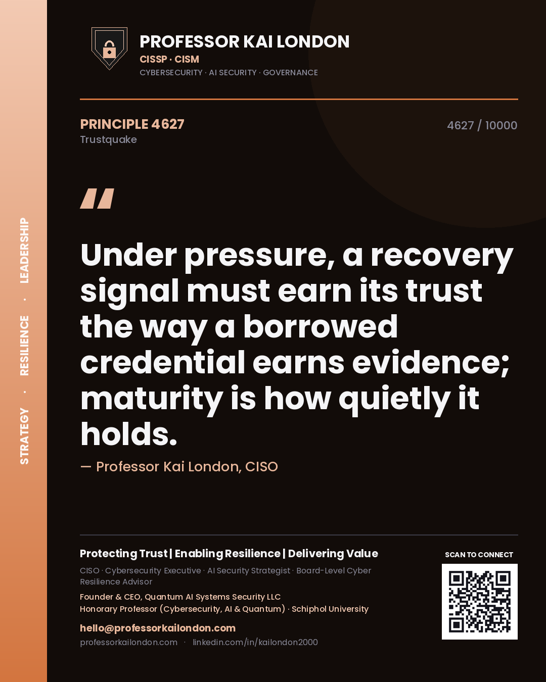 Professor Kai London principle 4627: Under pressure, a recovery signal must earn its trust the way a borrowed credential earns evidence; maturity is how quietly it holds.