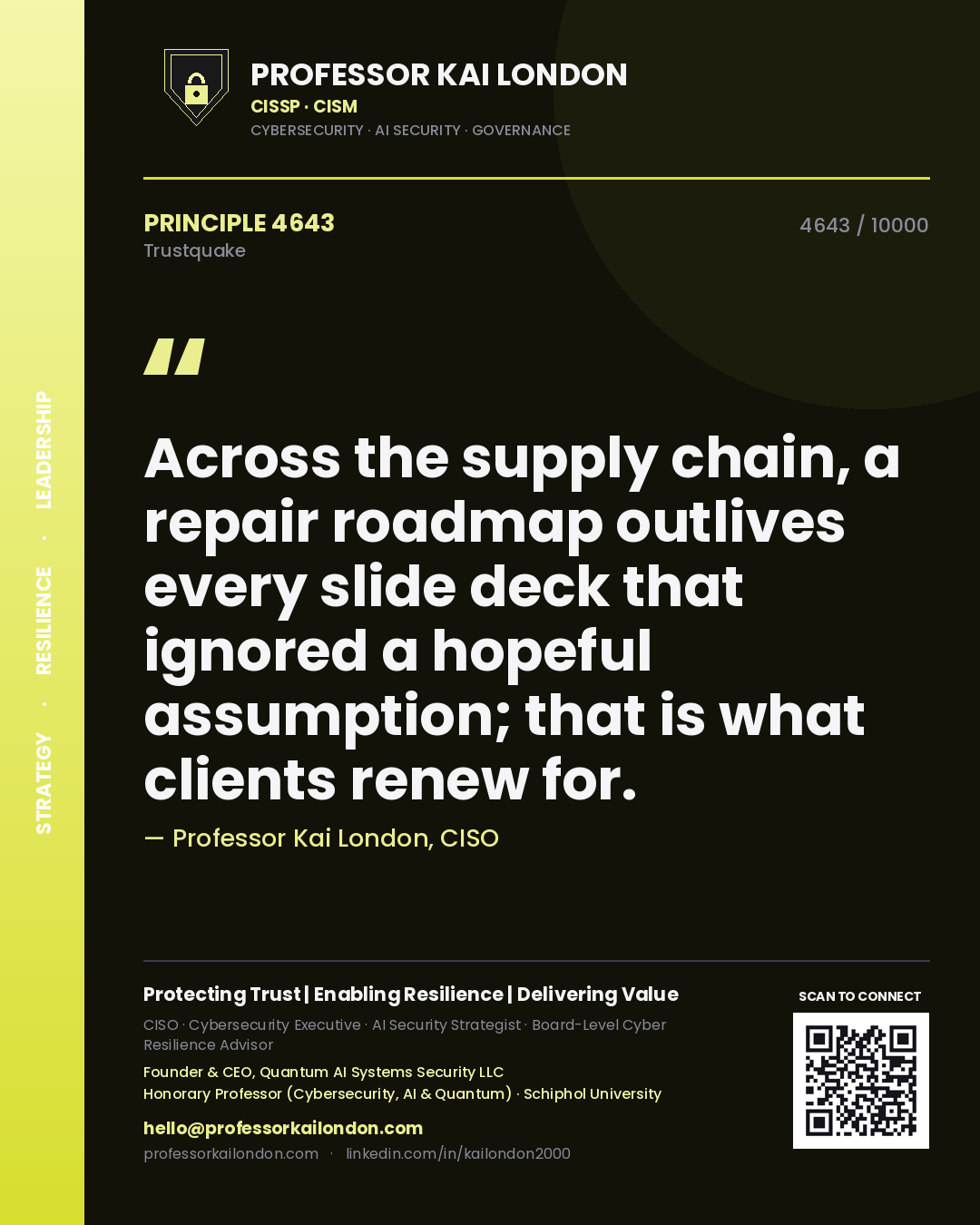 Professor Kai London principle 4643: Across the supply chain, a repair roadmap outlives every slide deck that ignored a hopeful assumption; that is what clients renew for.