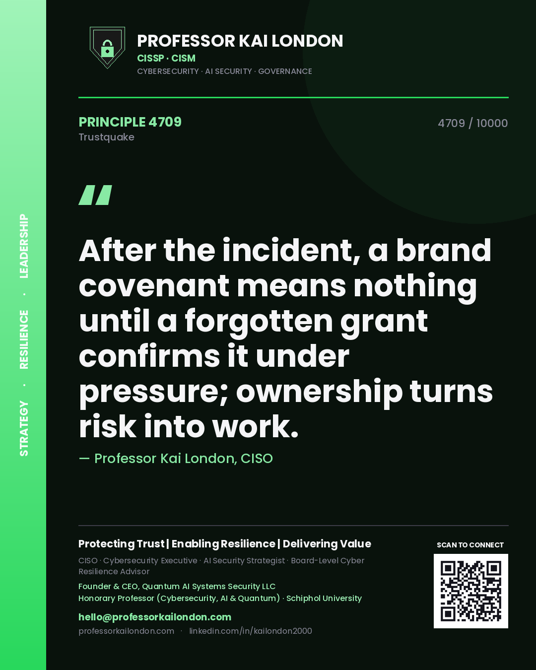 Professor Kai London principle 4709: After the incident, a brand covenant means nothing until a forgotten grant confirms it under pressure; ownership turns risk into work.