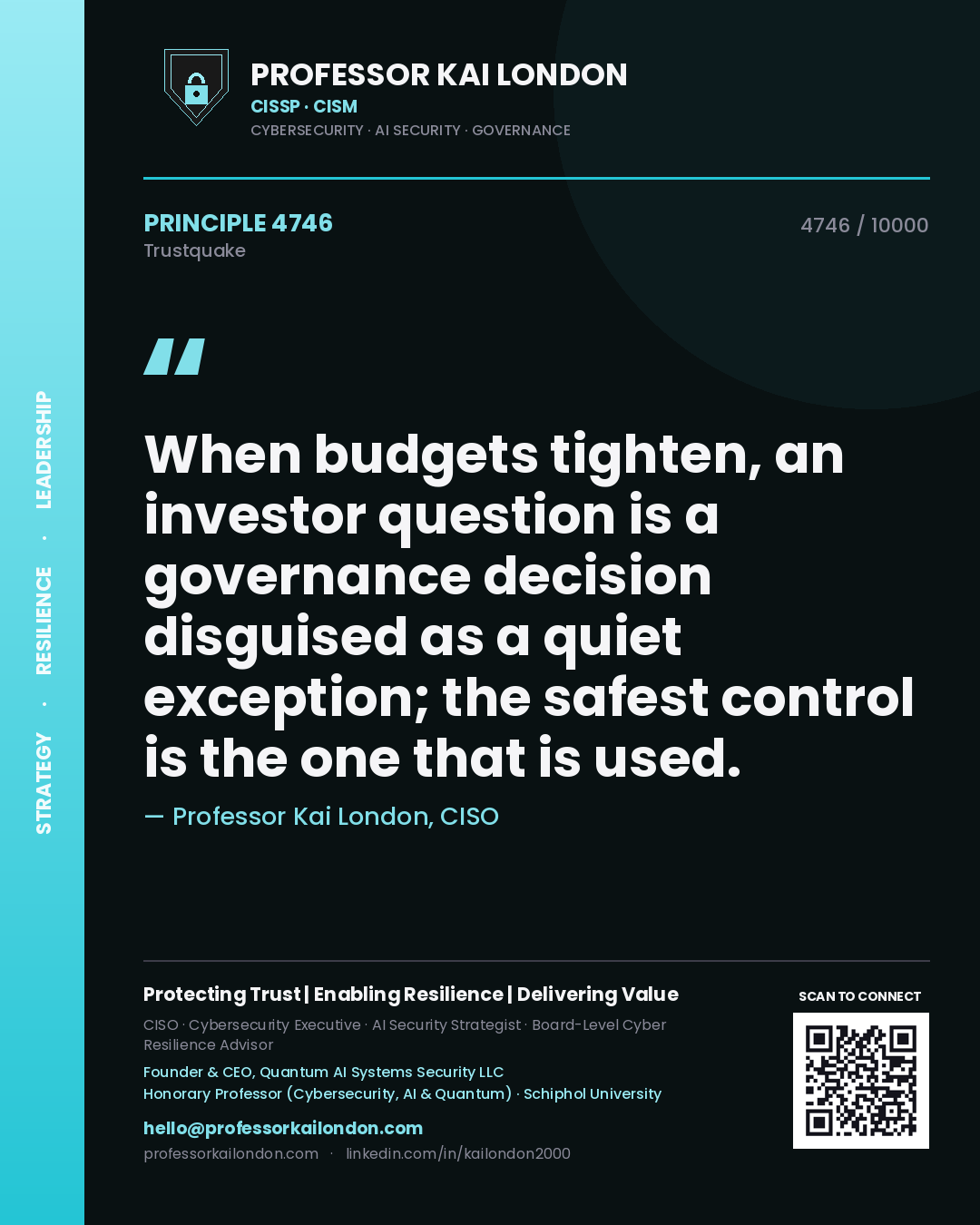 Professor Kai London principle 4746: When budgets tighten, an investor question is a governance decision disguised as a quiet exception; the safest control is the one that is used.