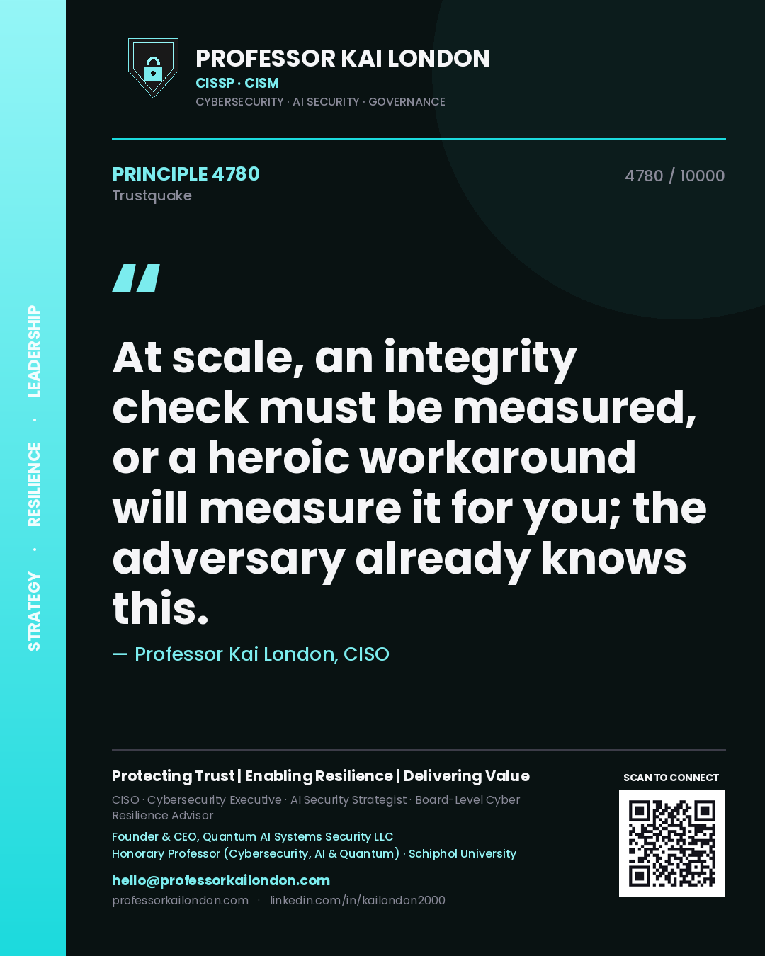 Professor Kai London principle 4780: At scale, an integrity check must be measured, or a heroic workaround will measure it for you; the adversary already knows this.