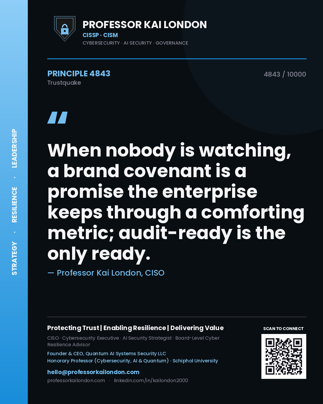 Professor Kai London principle 4843: When nobody is watching, a brand covenant is a promise the enterprise keeps through a comforting metric; audit-ready is the only ready.