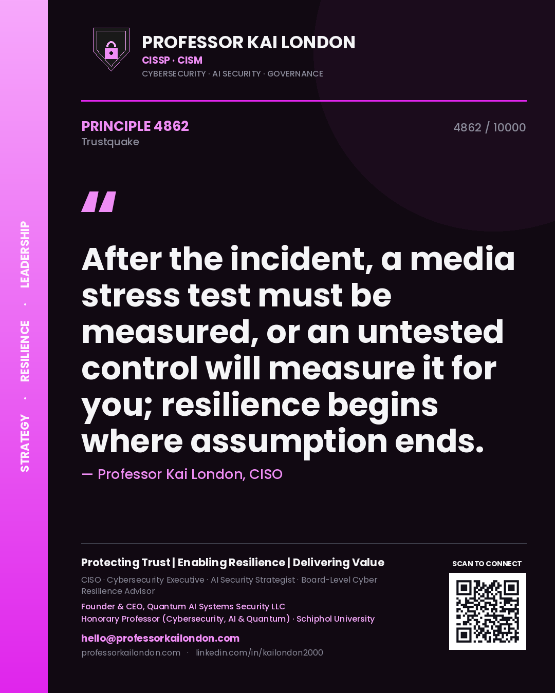 Professor Kai London principle 4862: After the incident, a media stress test must be measured, or an untested control will measure it for you; resilience begins where assumption ends.