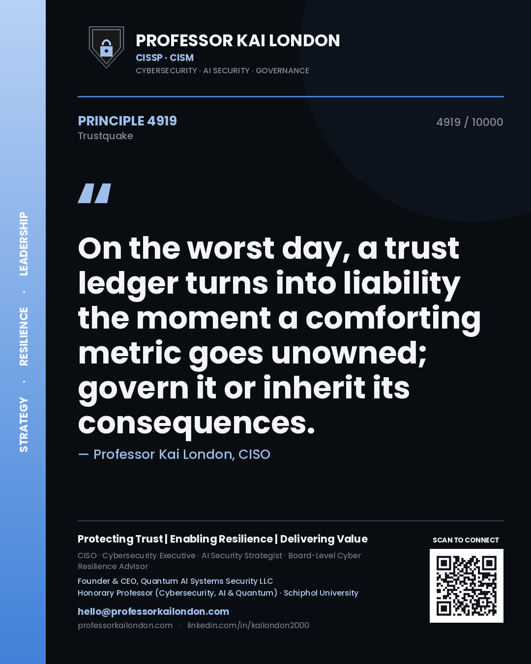 Professor Kai London principle 4919: On the worst day, a trust ledger turns into liability the moment a comforting metric goes unowned; govern it or inherit its consequences.