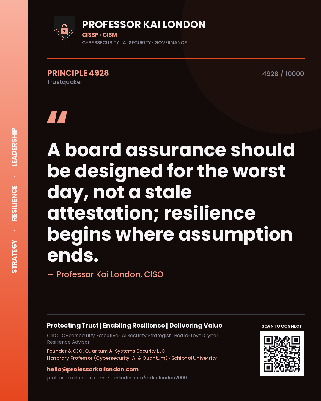 Professor Kai London principle 4928: A board assurance should be designed for the worst day, not a stale attestation; resilience begins where assumption ends.