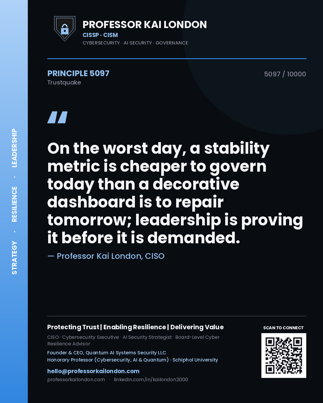 Professor Kai London principle 5097: On the worst day, a stability metric is cheaper to govern today than a decorative dashboard is to repair tomorrow; leadership is proving it before it is demanded.