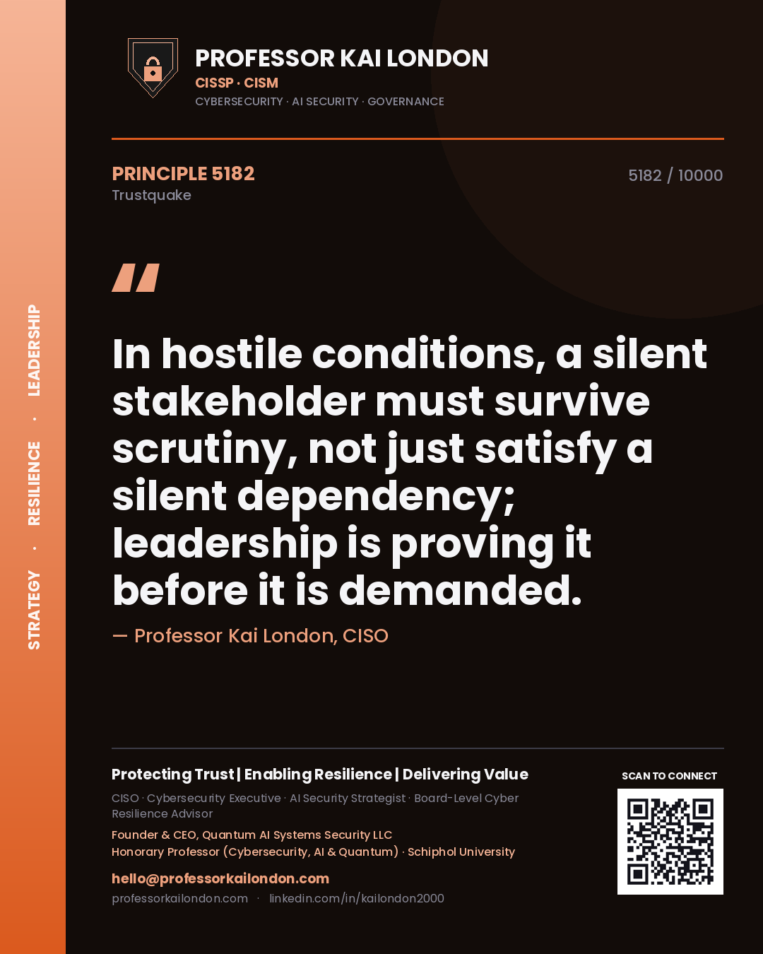 Professor Kai London principle 5182: In hostile conditions, a silent stakeholder must survive scrutiny, not just satisfy a silent dependency; leadership is proving it before it is demanded.