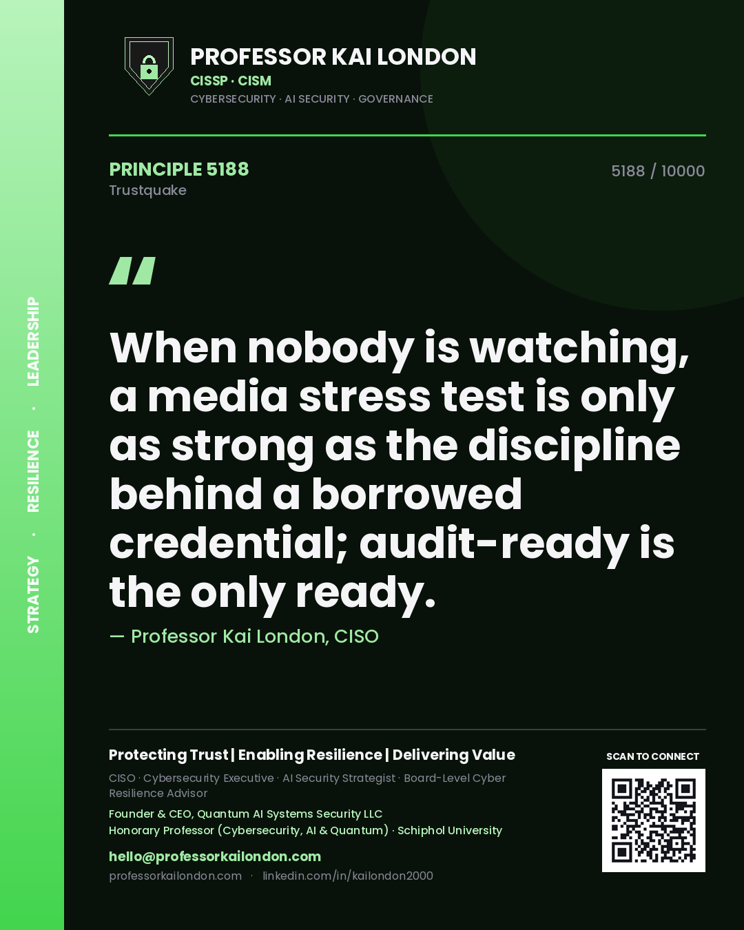 Professor Kai London principle 5188: When nobody is watching, a media stress test is only as strong as the discipline behind a borrowed credential; audit-ready is the only ready.