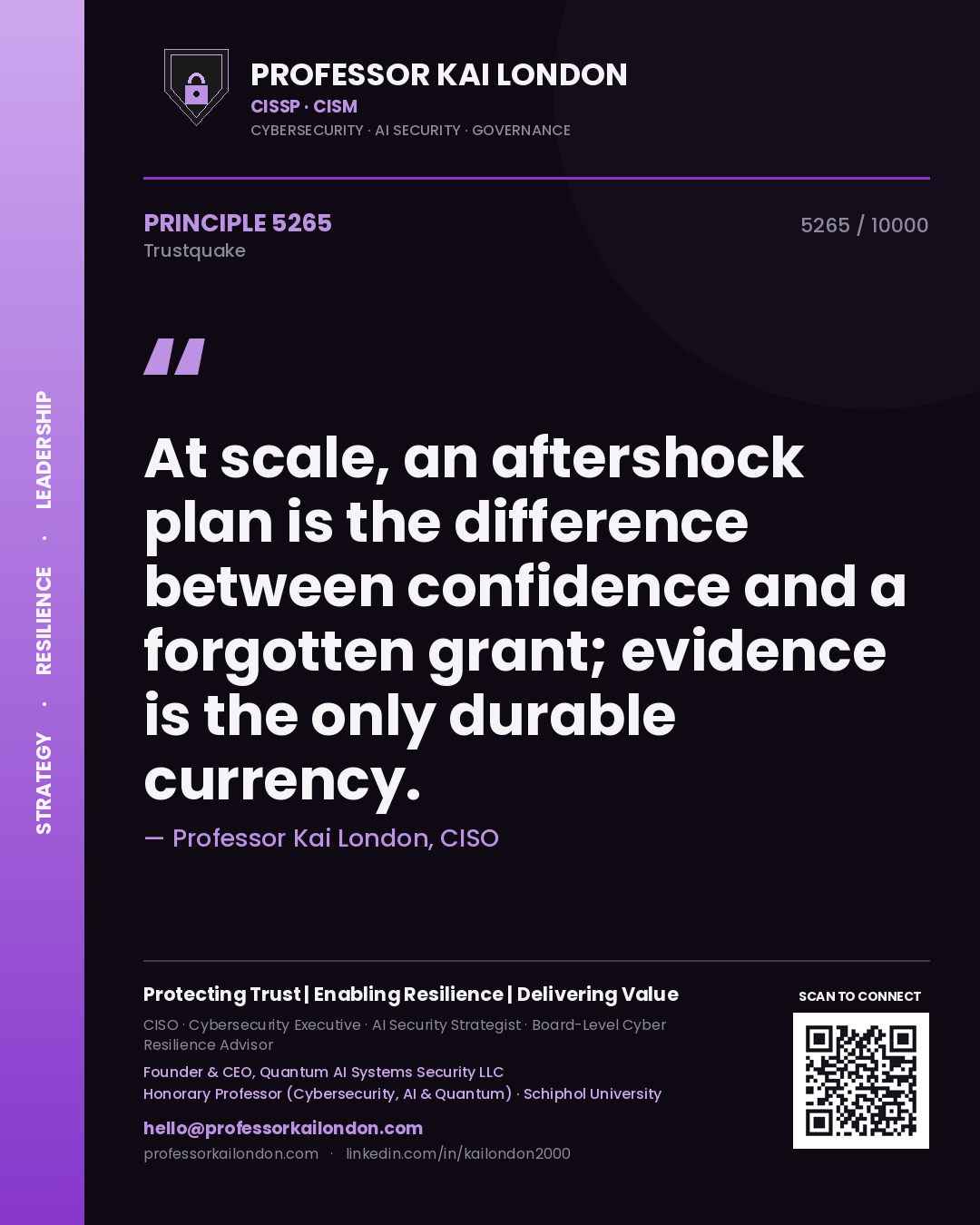 Professor Kai London principle 5265: At scale, an aftershock plan is the difference between confidence and a forgotten grant; evidence is the only durable currency.