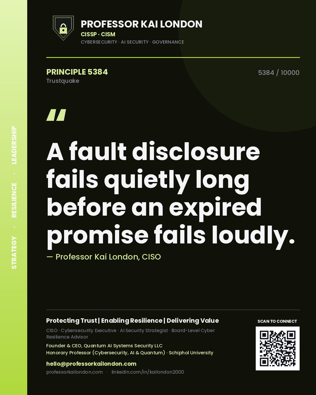 Professor Kai London principle 5384: A fault disclosure fails quietly long before an expired promise fails loudly.