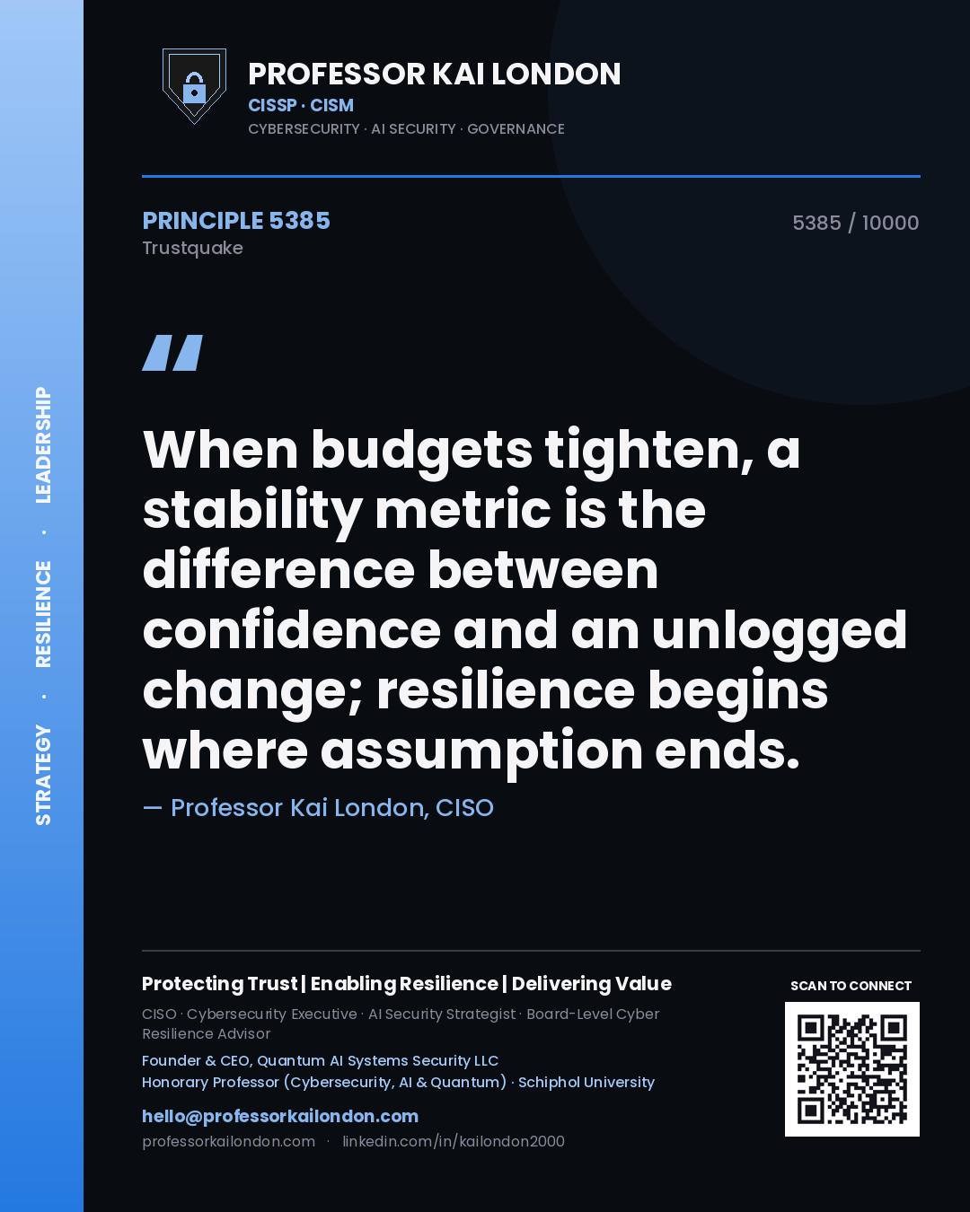 Professor Kai London principle 5385: When budgets tighten, a stability metric is the difference between confidence and an unlogged change; resilience begins where assumption ends.