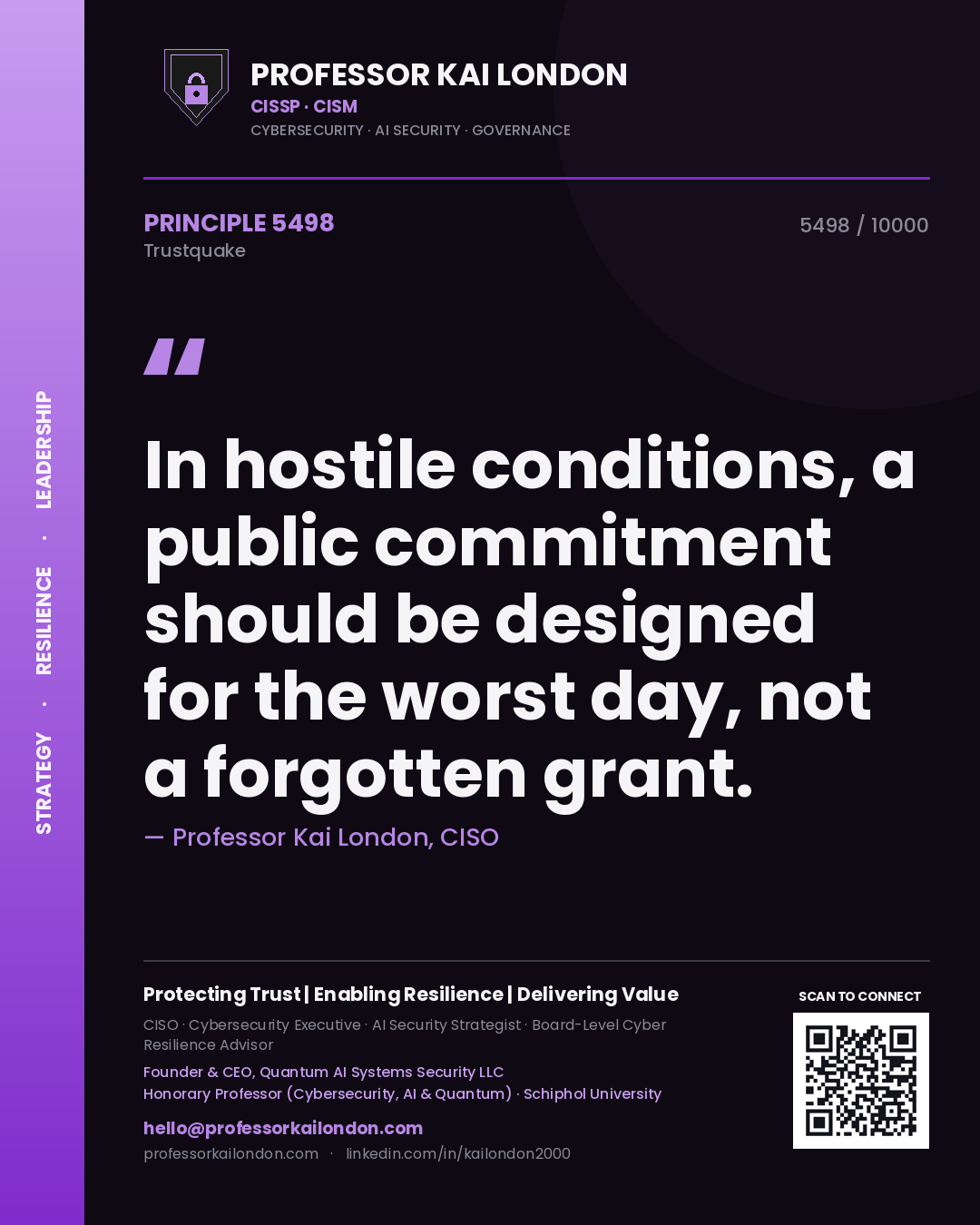 Professor Kai London principle 5498: In hostile conditions, a public commitment should be designed for the worst day, not a forgotten grant.