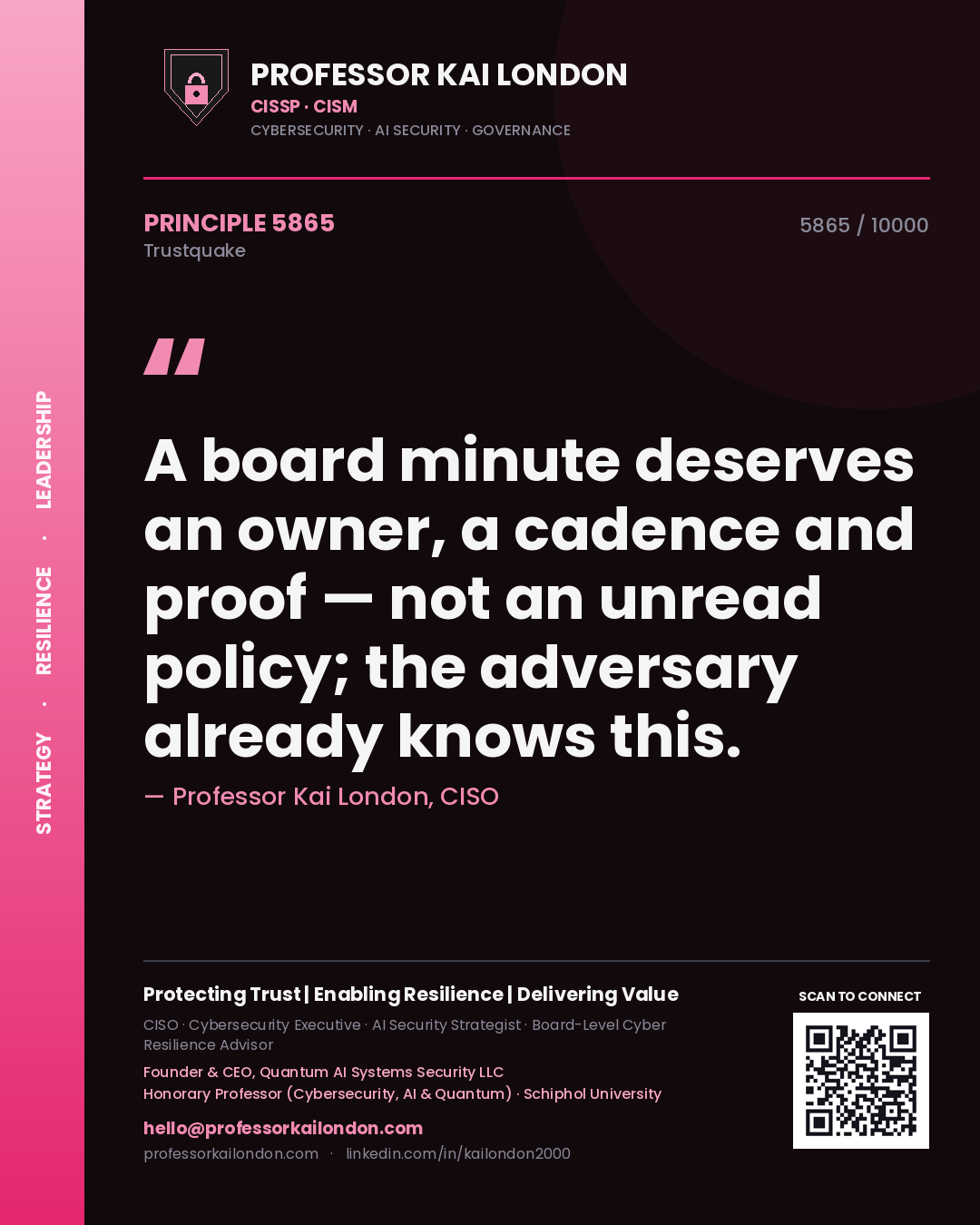 Professor Kai London principle 5865: A board minute deserves an owner, a cadence and proof — not an unread policy; the adversary already knows this.