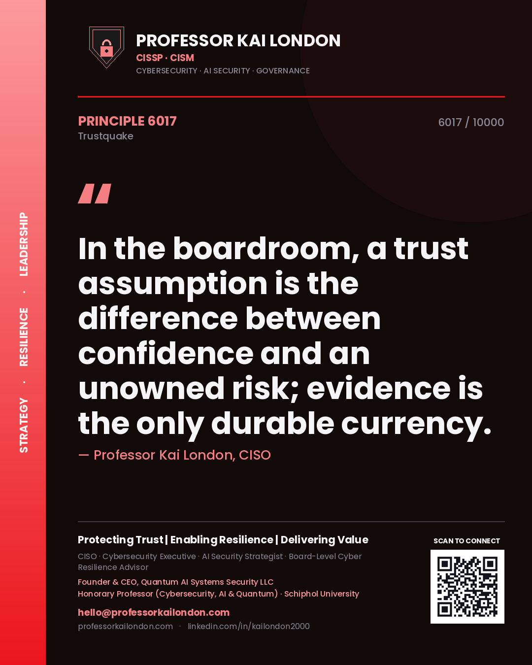 Professor Kai London principle 6017: In the boardroom, a trust assumption is the difference between confidence and an unowned risk; evidence is the only durable currency.