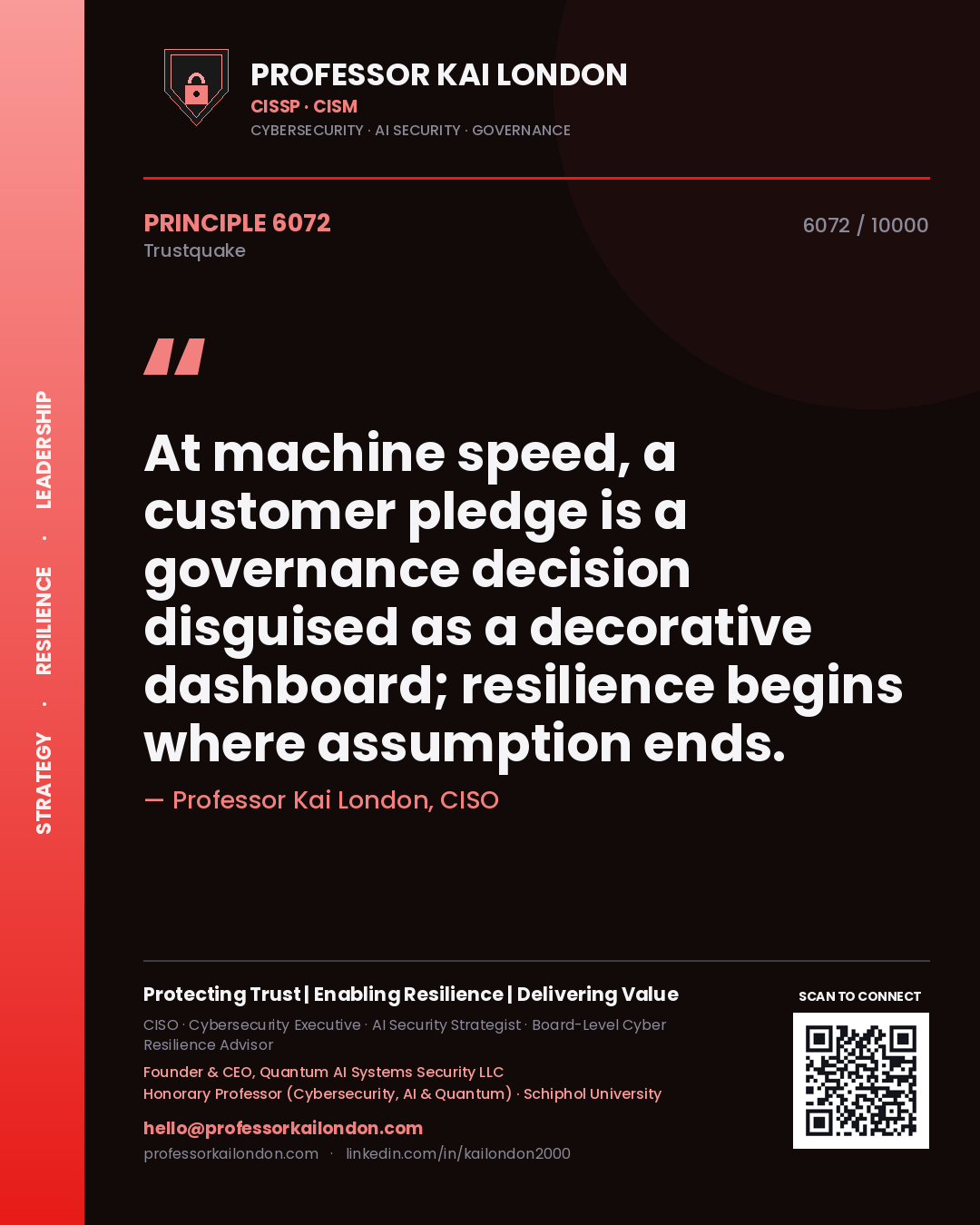 Professor Kai London principle 6072: At machine speed, a customer pledge is a governance decision disguised as a decorative dashboard; resilience begins where assumption ends.