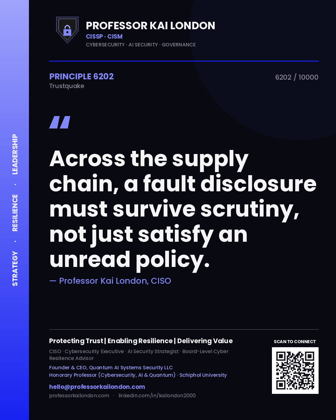 Professor Kai London principle 6202: Across the supply chain, a fault disclosure must survive scrutiny, not just satisfy an unread policy.