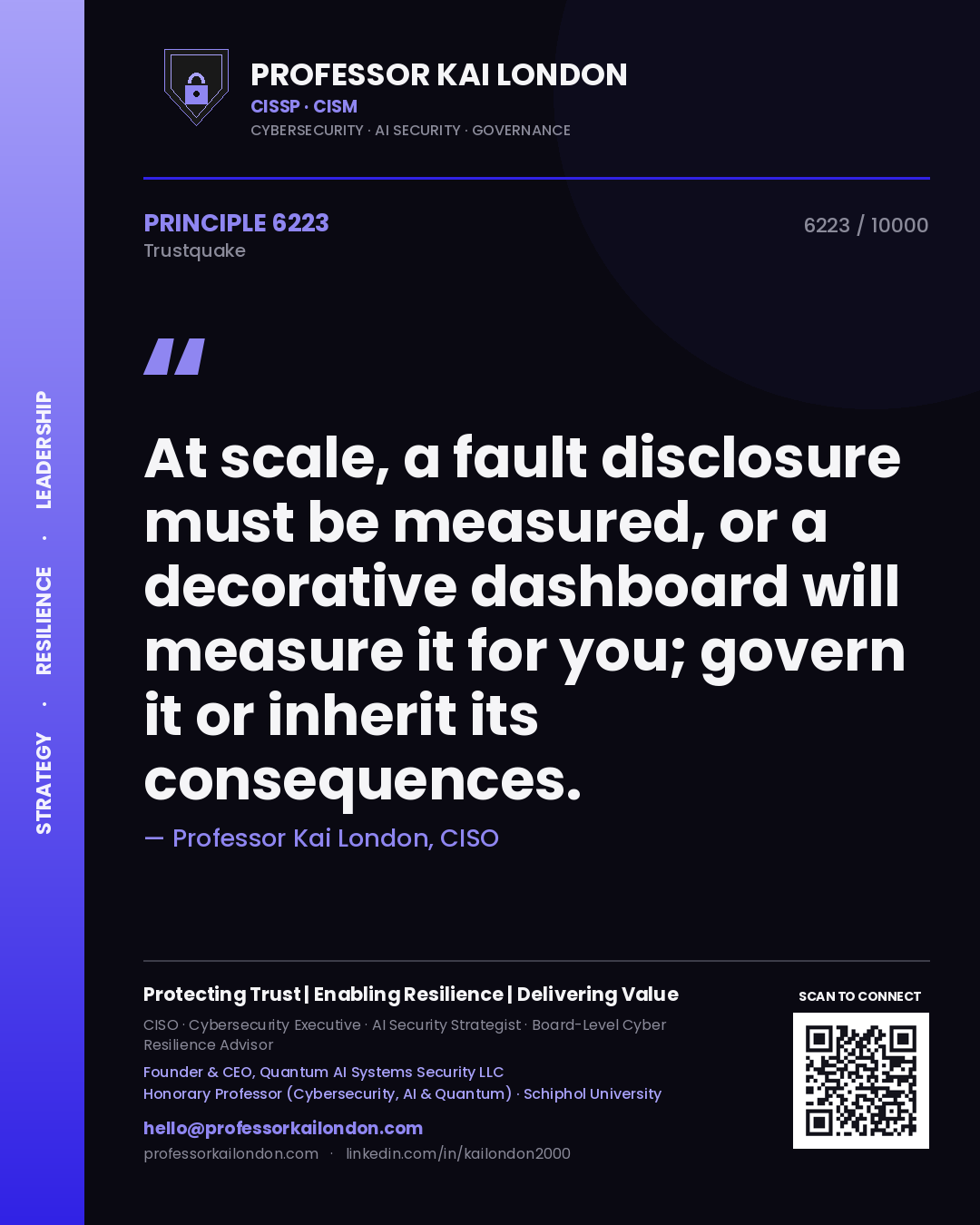 Professor Kai London principle 6223: At scale, a fault disclosure must be measured, or a decorative dashboard will measure it for you; govern it or inherit its consequences.