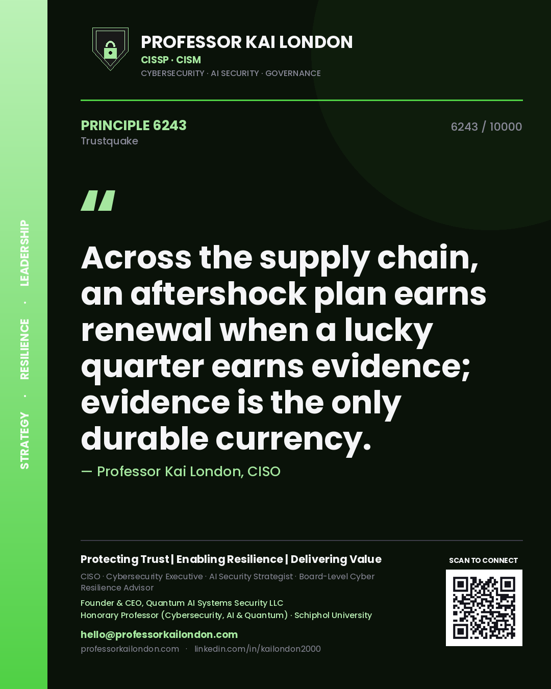 Professor Kai London principle 6243: Across the supply chain, an aftershock plan earns renewal when a lucky quarter earns evidence; evidence is the only durable currency.