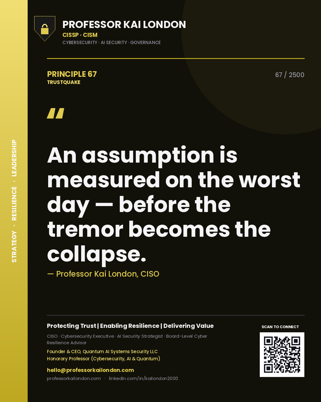 Professor Kai London principle 67: An assumption is measured on the worst day — before the tremor becomes the collapse.