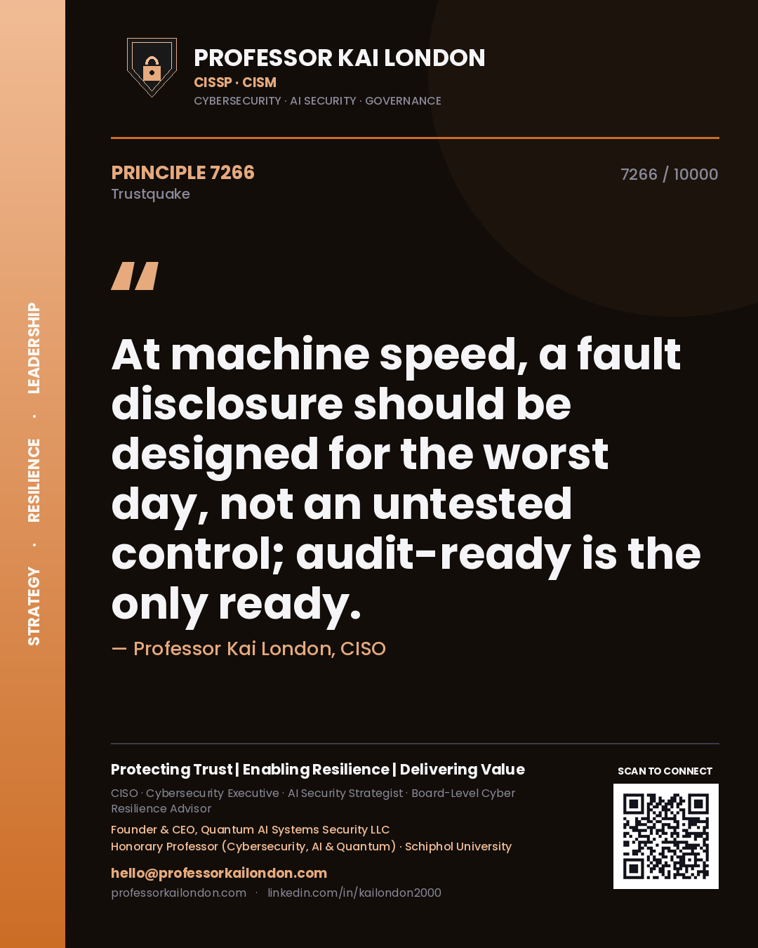 Professor Kai London principle 7266: At machine speed, a fault disclosure should be designed for the worst day, not an untested control; audit-ready is the only ready.