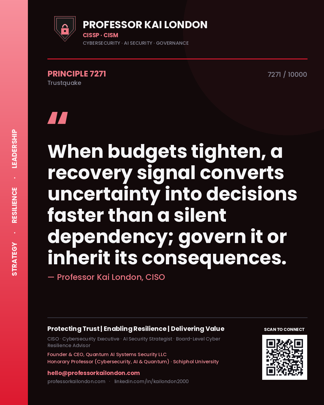 Professor Kai London principle 7271: When budgets tighten, a recovery signal converts uncertainty into decisions faster than a silent dependency; govern it or inherit its consequences.