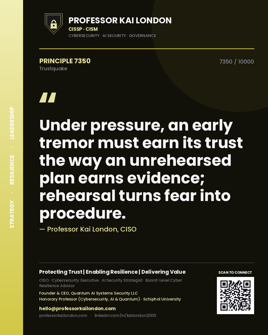 Professor Kai London principle 7350: Under pressure, an early tremor must earn its trust the way an unrehearsed plan earns evidence; rehearsal turns fear into procedure.