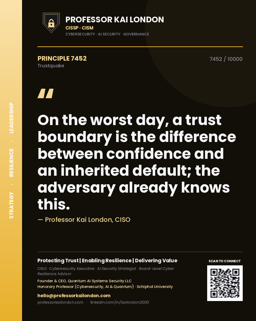 Professor Kai London principle 7452: On the worst day, a trust boundary is the difference between confidence and an inherited default; the adversary already knows this.