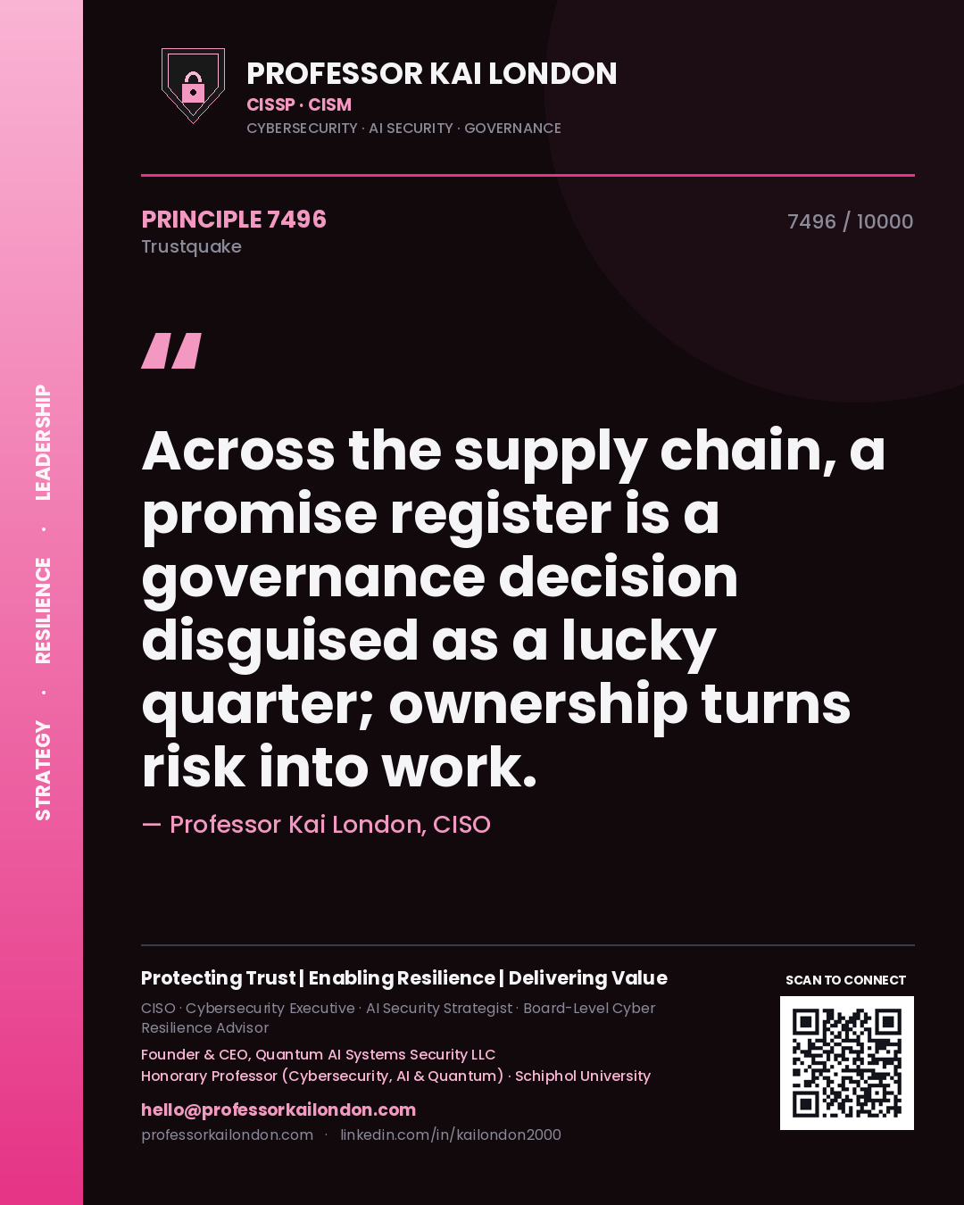 Professor Kai London principle 7496: Across the supply chain, a promise register is a governance decision disguised as a lucky quarter; ownership turns risk into work.