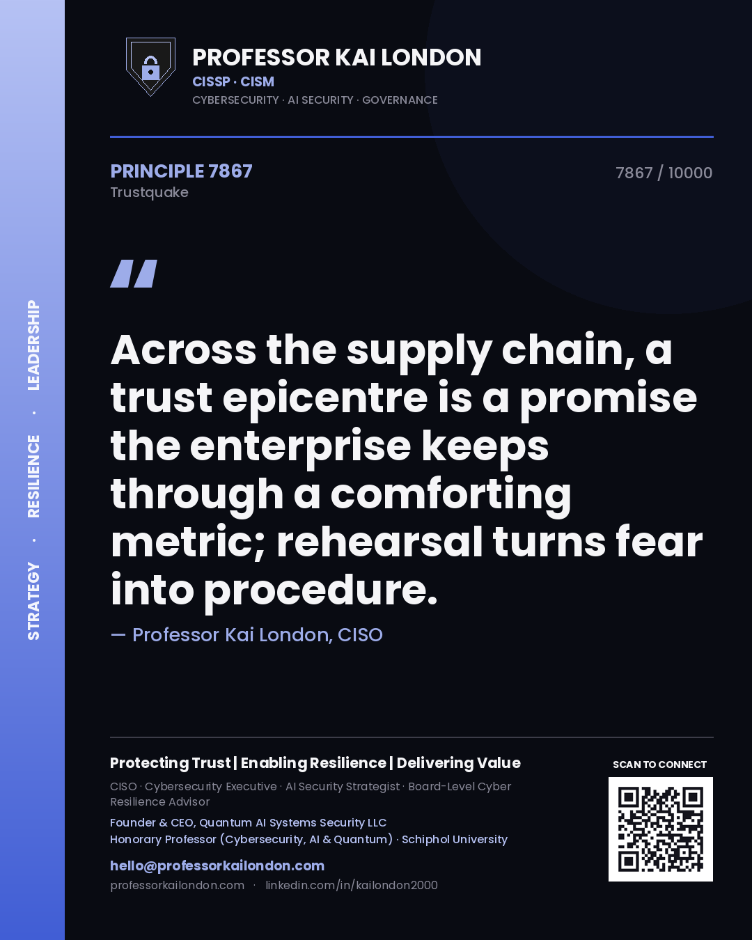 Professor Kai London principle 7867: Across the supply chain, a trust epicentre is a promise the enterprise keeps through a comforting metric; rehearsal turns fear into procedure.